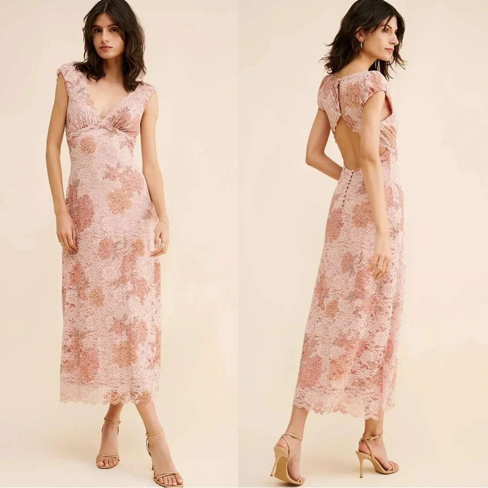 Free People Dainty Ethereal Butterfly Babe Lace Maxi Dress Antique Floral Large - Picture 8 of 15